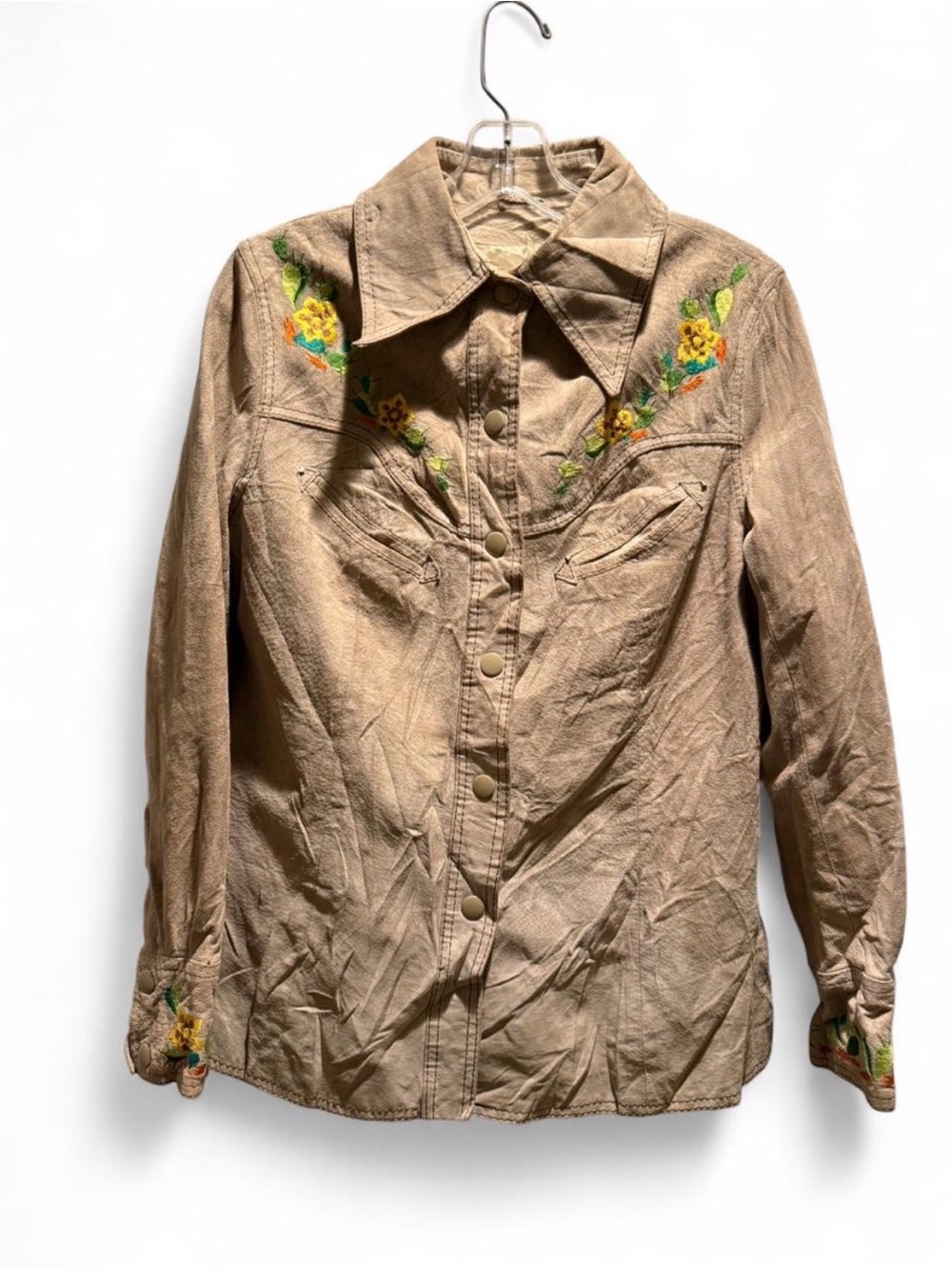 Vintage Ms. Pioneer Suede Western Shirt Jacket with YFloral Embroidery size M